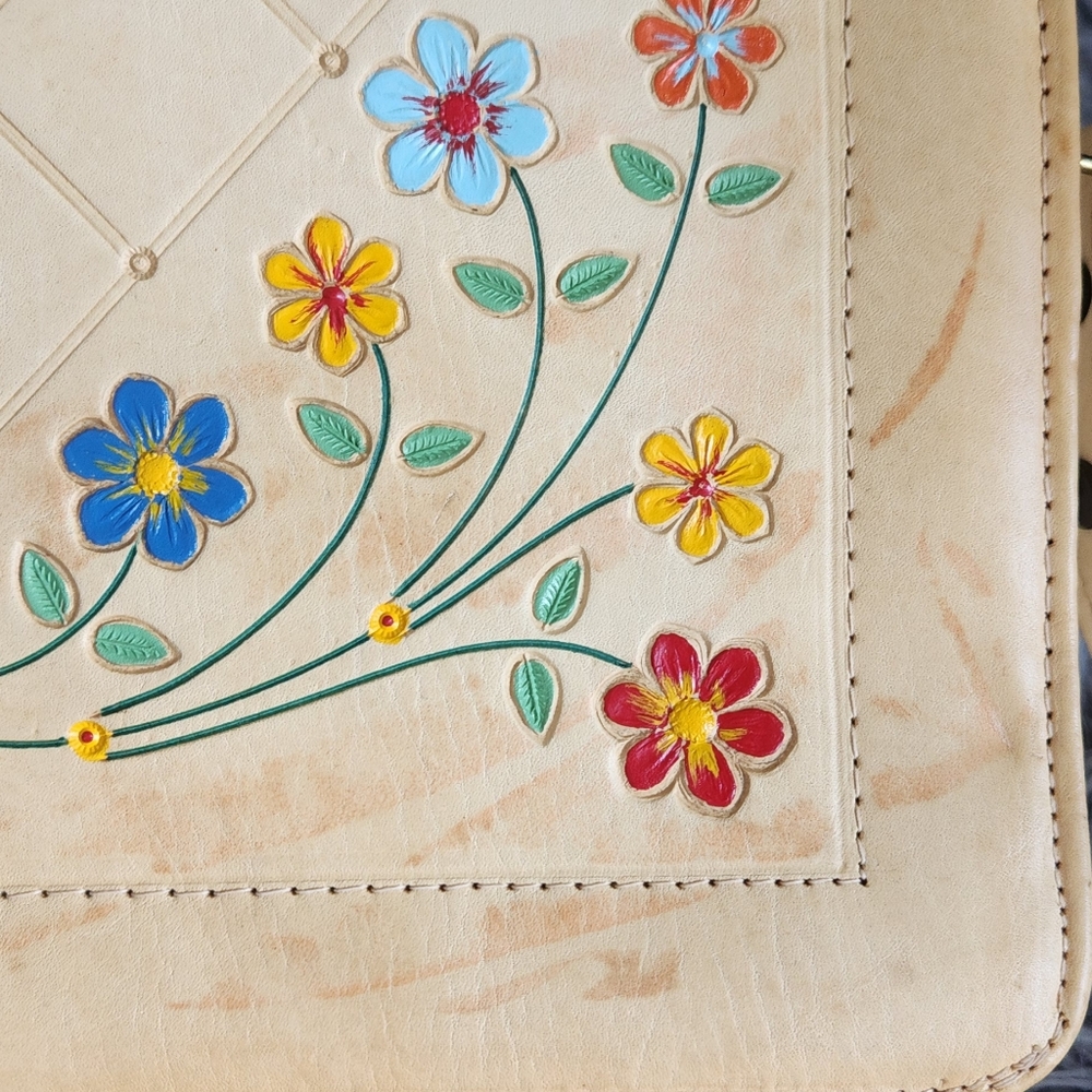 Floral hand painted Vintage 50's Bag - Picture 5 of 9